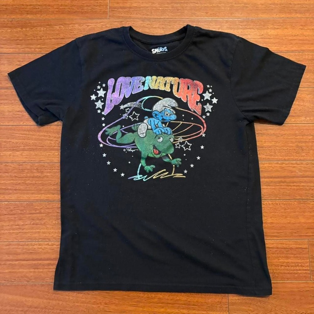 The Smurfs Love Nature Graphic T-Shirt Black Mens Medium Retro Frog 2022